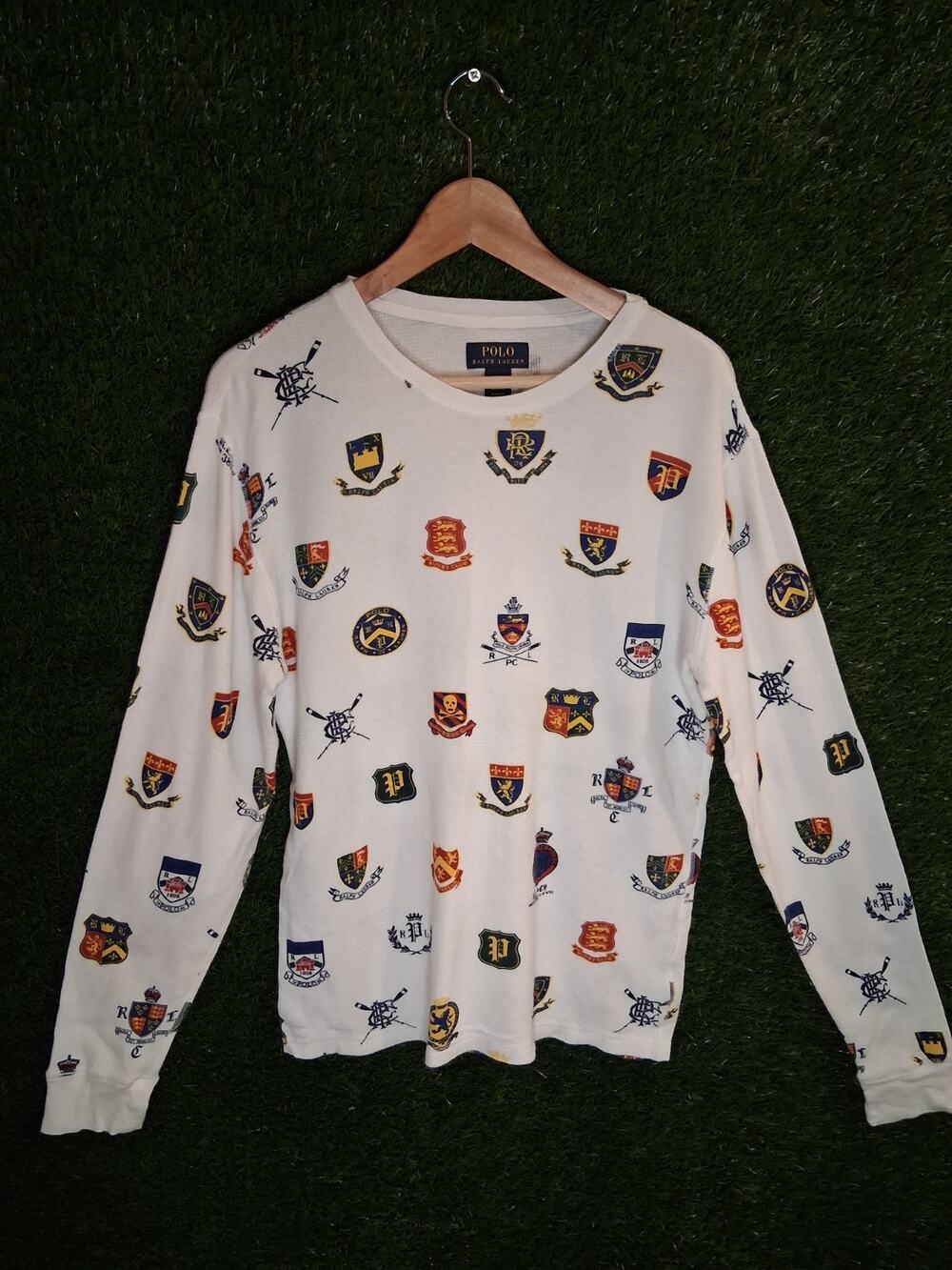 Polo Ralph Lauren Men's Herald Crest Waffle Knit Thermal Sleepwear Shirt White M